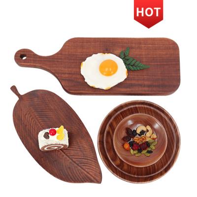 China Cheap Viable Japanese Style Restaurant Kitchen Dessert Cake Sushi Plates Bamboo Wooden Kid Baby Dinner Dishes Sets for sale