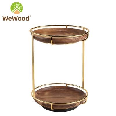 China Sustainable Nordic Circular Metal Cosmetic Luxury Stand Rotating Multifunctional Wooden Jewelry Storage Tray for sale