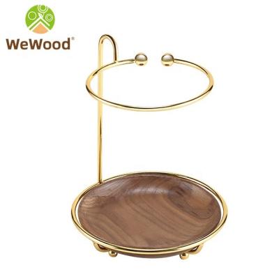 China Viable Nordic Circular Metal Stand Earring Necklace Show Multifunctional Wooden Jewelry Storage Tray for sale