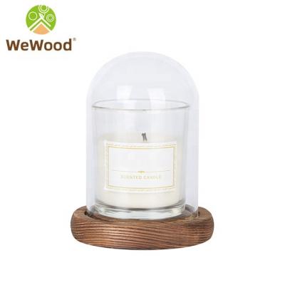 China Europe customized upholstery glass dome waterproof eco-friendly candle dust covers with wooden base for sale