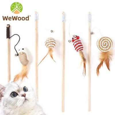 China Viable Retractable Pet Cloth Poles With Ribbon Cat Teaser Stick Wood Interactive Magic Wand Funny Feather Cat Toy for sale