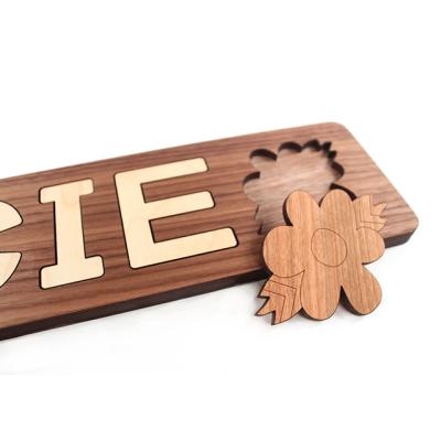 China 2020 Kids Natural Alphabet Shape Brain Teaser 3D Custom Name Puzzle Toys Wooden Puzzle for sale