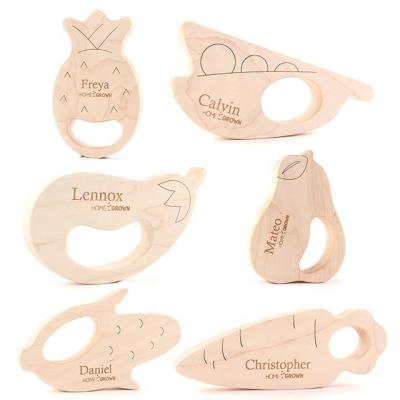 China 2020 Natural Natural Organic Pear Rabbit Fruit And Baby Teethers Animal Wooden Toys for sale