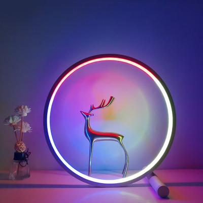 China Modern Home Hotel Quality Supermarkets Nordic Smart Bed Side Led Table Lamp Metal Circle Luxury Modern Decorative Led Light RGB for sale