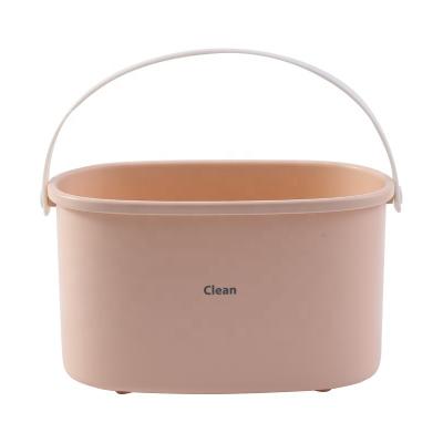 China Wholesale Nordic Style Square Storage Stocked Bottom Hollow Basket With Handle Japanese Outlet Bath Basket for sale