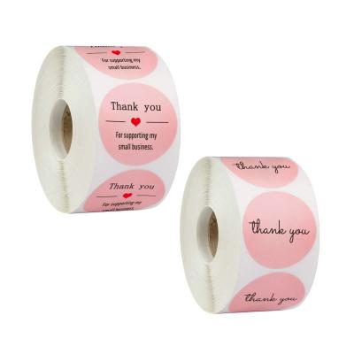 China Round 500pcs/roll Pink Self Adhesive Thank You For Supporting My Small Business Stickers For Envelope Package Seal Label Stickers for sale