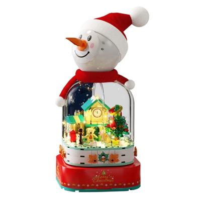 China Sembo 601162 Snowman Bear Small Room Lighting Sets Bricks DIY Building Blocks Toys Plastic Music Box Best Gift Model Christmas 32*6*22cm for sale