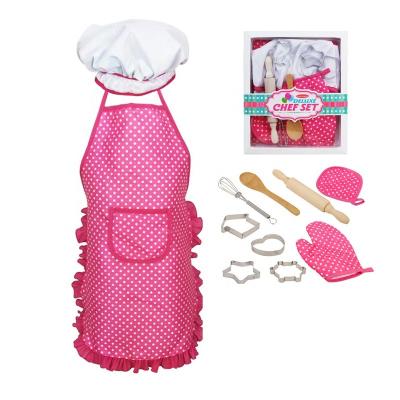 China Hot Sales Cloth+metal+wood Amazon Happy Kitchen Toys Cooking With Chef Hat And Apron For Kids Baking Sets for sale