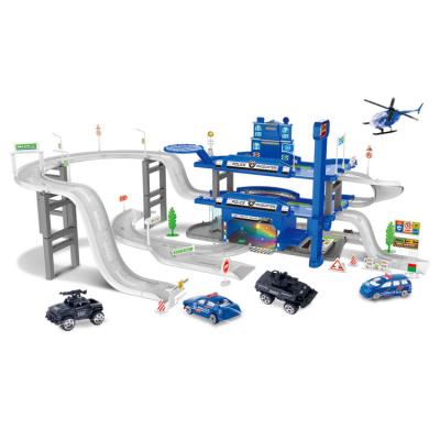 China With Best Selling 5 Alloy Cars Pretend Police Car Toys Kids Metal Car Diy Parking Garage Playset Police Educational Toys for sale