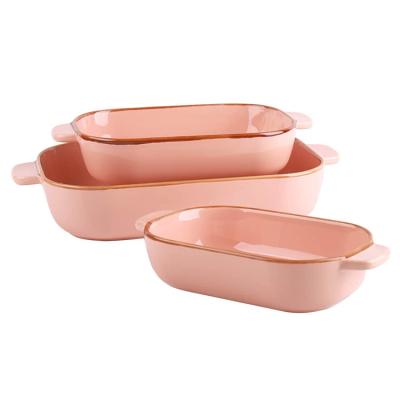 China Non Stick Kitchen Accessories Nordic Bakeware Sets Multi Size Pink Ceramic Tray Baking Dishes And Pans for sale