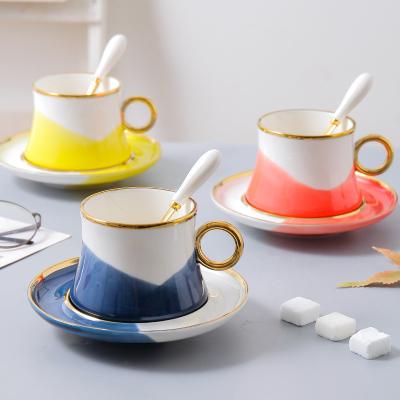 China Viable Luxury Royal Promotional Two Color Design Cappuccino Latte Coffee Mug Set Afternoon Tea Cup And Saucer Gifts for sale