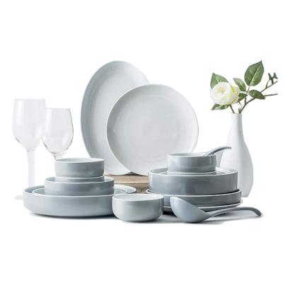 China Dishwasher Safe Stored Dinnerset Round Bowl Dish Gray Glazed Cereal Dinnerware Sets for sale