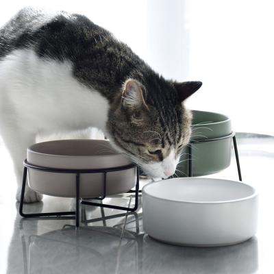 China Viable the latest design custom color porcelain cat dog pet bowl with iron stand for sale