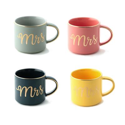 China Mr Mis Gold Handle Factory Direct Sale Coffee Mug Stocked Ceramic Mug for sale