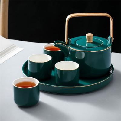 China Green Gold Viable Fancy Rim Bottle Japanese Style Ceramic Tea Sets With Teapot for sale