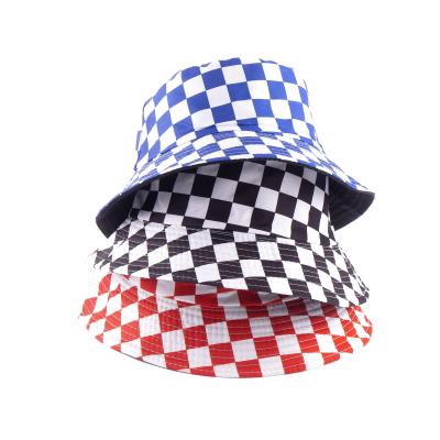 China Double Sided Picture Fashion Plaid Bucket Hat Checked Outdoor Bucket Fishing Hat Travel Sun Hats for sale