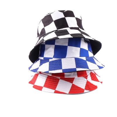 China Double Image Lattice Fisherman Hat Travel Sunshade Pure Color And Plaid Bucket Hat For Youth for sale