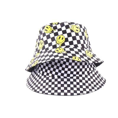 China New Image Style Travel Checked Face Bucket Outdoor Smiling Adult Unisex Hats for sale