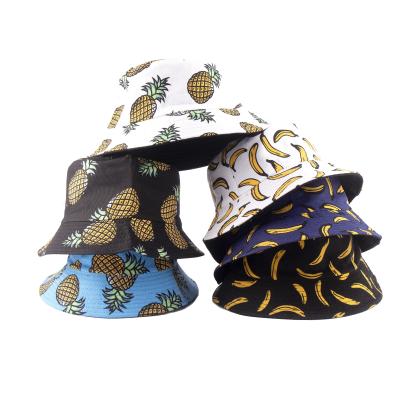 China New Picture Fashion Vintage Printing Bucket Hat With Fruit For Women Panama Summer Reversible Double Side Hat Wearing Fisherman for sale