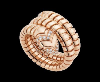 China Bulgari Serpenti Tubogas ring in 18 kt pink gold and pavé diamonds. Ref. AN856571 for sale