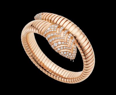 China Bulgari Serpenti Tubogas bracelet in 18 kt pink gold with pavé diamonds. Ref. BR856845 for sale