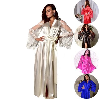 China Wholesale Custom QUICK DRY Logo Sexy Nighty White Valentine Bath Silk Sleepwear Women Lace Up Long Robe Gown for sale