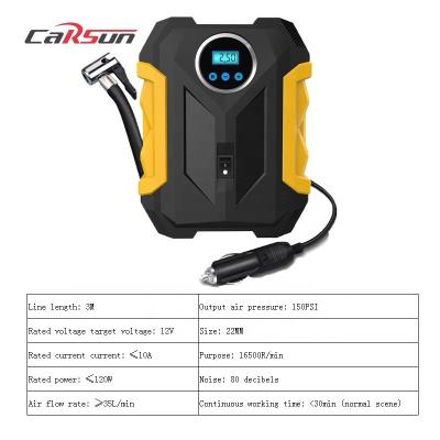 China 120w Emergency Light CARSUN Portable Car Air Compressor Tire Inflator 12v Digital Auto Inflatable Pumps Electric Tire Inflators For Car for sale