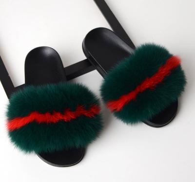 China Fashion\Real Fox Fur Slides Design Fashion Colorful Comfortable\Durable High Quality Soft Fur Slippers For Lady for sale