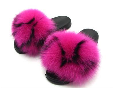 China Real Fox Fur Slippers Real Fox Fur Slippers Fluffy Slippers Colorful Fluffy Slippers Real Fur Slippers For Women for sale