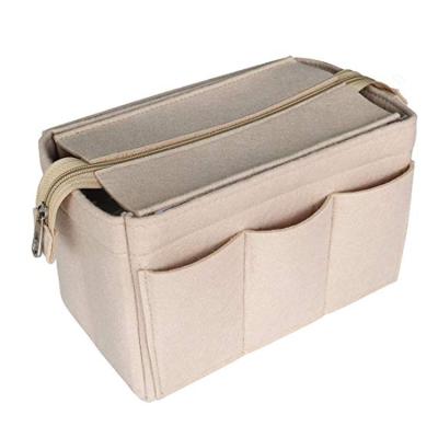 China Eco-friendly Felt Insert Bag Large Space Handmade Makeup Organizer Felt Cosmetic Bag With Cover for sale