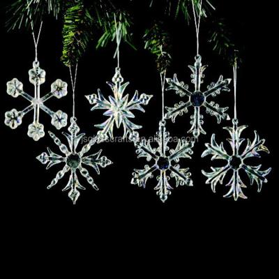 China 6 Clear Snowflake Decoration Ornament Glass China Ornament Set for sale