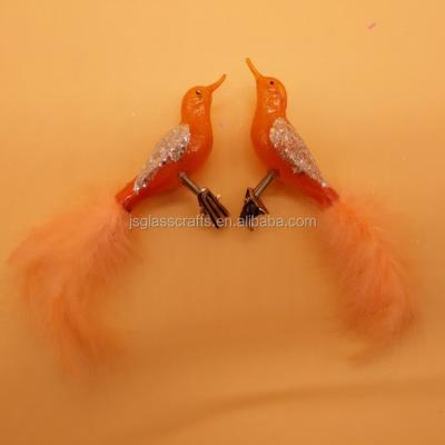 China China Christmas Brid Glass Ornament in Orange 80*68*40 mm for sale