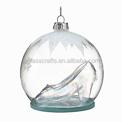 China China Wholesale Glass Shoes Inside Christmas Ball Slipper Cinderella Princess Shoe Christmas Ornament for sale