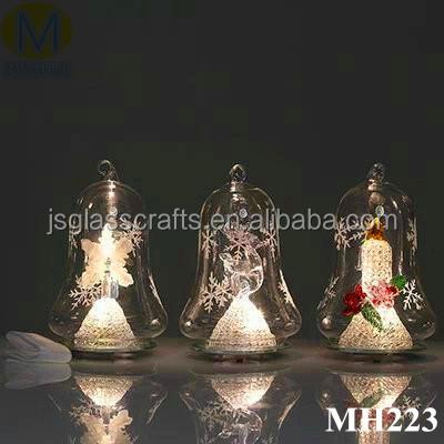 China Wholesale Glass Bell Shaped Ornament With Led Lights For Christmas Decoration for sale