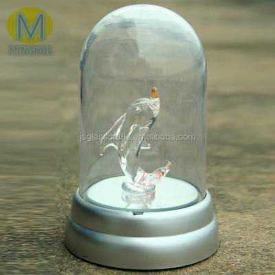 China Cheap glass glass dome with led light and dolphin inside, glass glass bell for sale