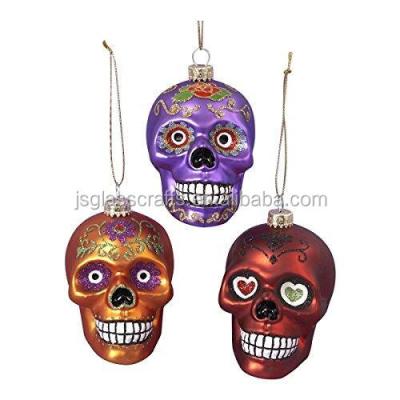 China China Set/3 Skull Glass Hanging Ornaments For Halloween Decoration for sale