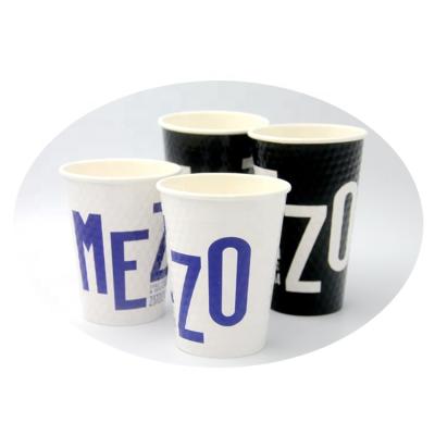 China Recyclable Custom Printed Disposable Wallpaper Cups Coffee Cup Double Black White Emboss Paper Cup With Embossing for sale