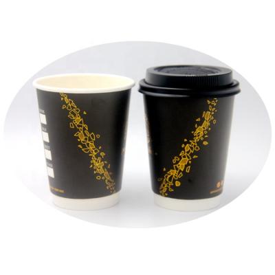 China Recyclable High Quality Gold Foil Stamping Disposable Double Wall Coffee Catering Black Coffee Cup Paper Cups With Lid for sale