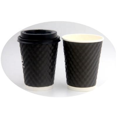 China 4oz 6.5oz 8oz 10oz 12oz 16oz 20oz Double Wall Coffee Customized Recyclable Black Disposable Paper Cup With Lid for sale