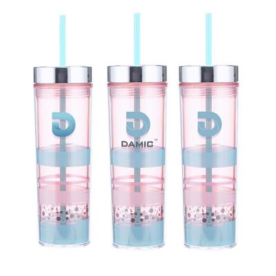 China Amazon hot selling double wall plastic travel tumbler cups insulated acrylic travel tumbler with straw for sale