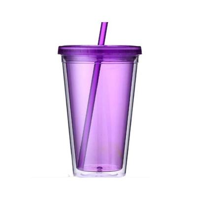 China Gifts / Promotion Plastic Double Wall Acrylic Tumbler Mug 16oz For Bubble Tea With Straw for sale