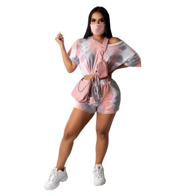 China Anti-wrinkle Women's Tie Dye Round Neck Fashion Home Casual Sports Shorts Suit Pants for sale