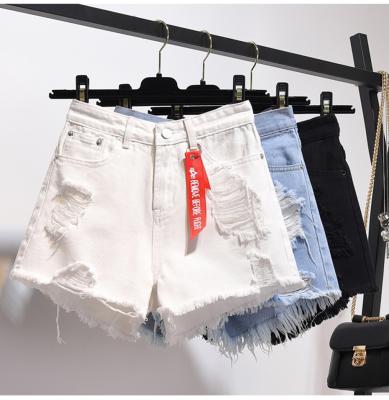 China Anti-wrinkle high waist denim shorts woman summer plus size pocket tassel hole ripped short jeans pants feminine women for sale