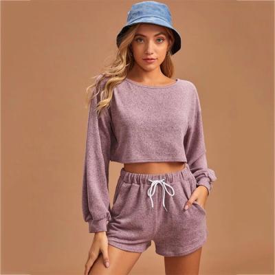 China Csaual QUICK DRY High Quality Drawstring Fashion Summer Solid T-shirt + Shorts Women 2 Piece Outfits for sale