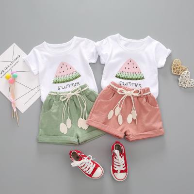 China Children Girls Summer Boutique Promotional Clothing Sets Cute Cartoon Watermelon Print Kids Girls Clothes 2021 for sale