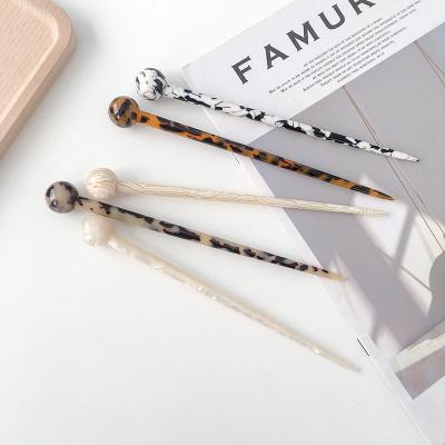 China Fashionable Headwear Dish Made Single Hairpins Wild Acetate Hair Fork Small Ball Head Tool Hair Stick Accessories Fashion Women Customized for sale