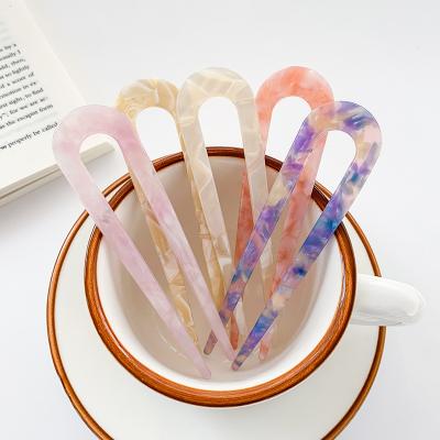 China Hot Selling High Quality Fashion U Shape Hair Sticks Acetate Hair Accessories Custom Colors Fashion Decorated Girls For Long Hair for sale