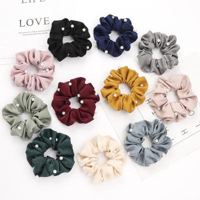 China Large Trendy Headbands Scrunchies Bead Hair Ties Fabric Fancy Cute Stylish Fashion Simple Hair Rings Silk Hair Bands Scrunchies for sale