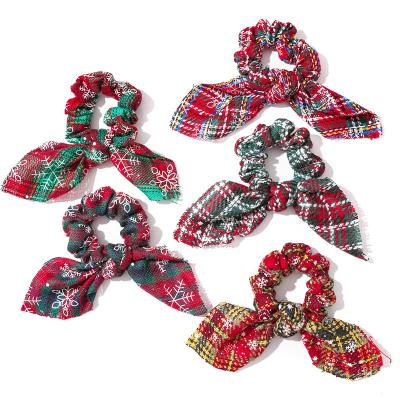 China Colorful New Christmas Hair Scrunchies Large Intestine Circle Ribbon Hair Rope Women Hair Accessories Popular Snowflake Headbands for sale