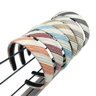 China New Design Stylish Headband Straw-braided Knit Colorful Wide Brim Hair Bands Women Casual Style Fashion Fur Headband Hair Hoops for sale